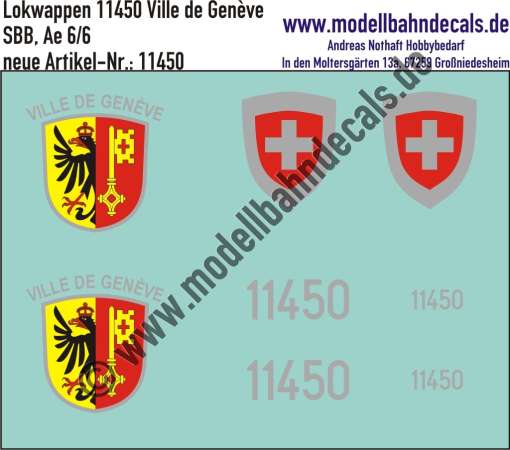 Nass-Schiebebilder: Zusatzbeschriftung mit Wappen Lok 11450 Ville de Genève für Ae 6/6 der SBB, ab Epoche 3. Artikel-Nummer: 11450